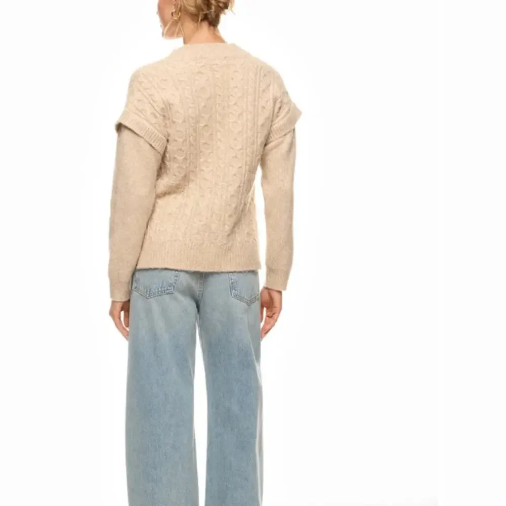 Central Park West Oatmeal Oversized Cardigan Sweater LARGE Cable Knit Beige $170 - Picture 2 of 10